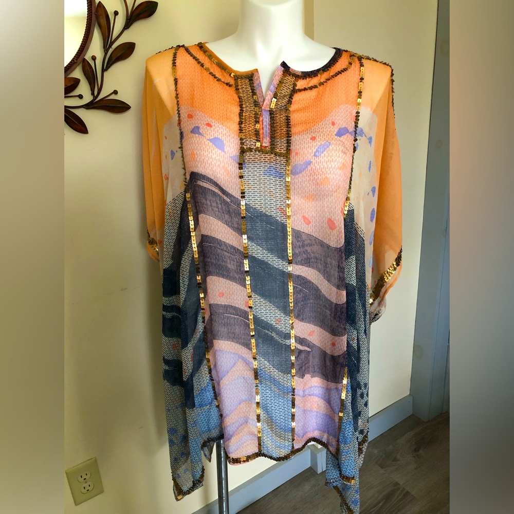 Chico’s Sheer Sequin Silk Cover Up Top